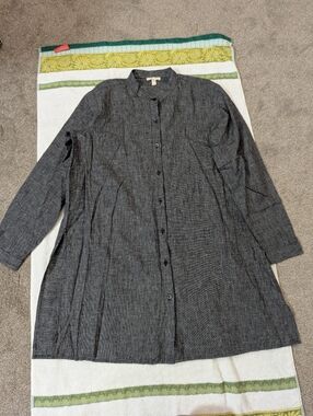 Eileen Fisher Women's Small Mandarin Collar Tunic Blouse Hemp Organic Cotton